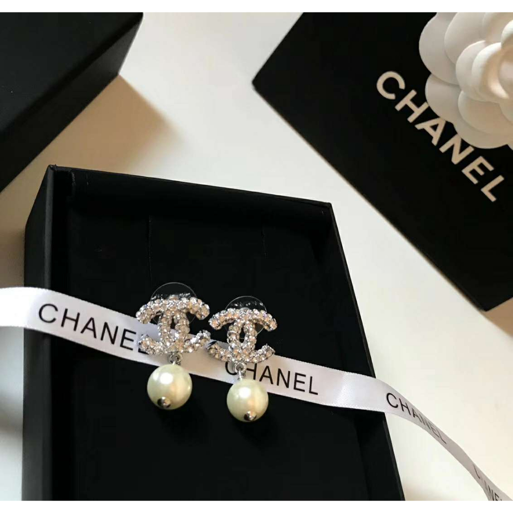 Bông Tai Mạ Bạc 925 Hình Chữ Cái Đính Ngọc Trai Thời Trang