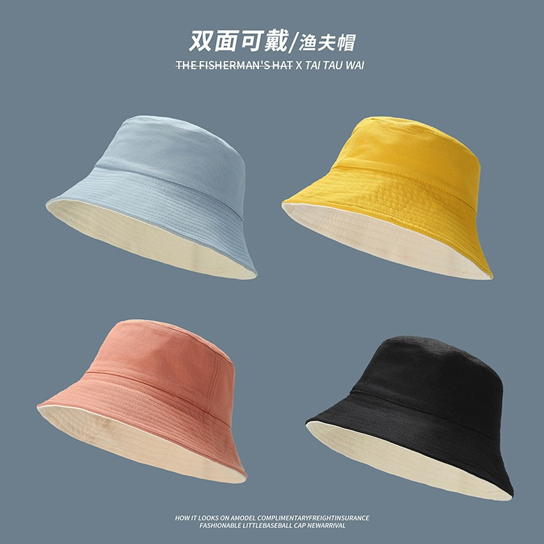 Mũ Bucket Chống Nắng Hai Mặt Màu Trơn Thời Trang Mùa Hè 2023 Mới Cho Nữ