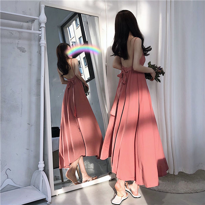 Đầm Hai Dây Thắt Nơ Nhấn Eo Thời Trang Mùa Hè Phong Cách Mới