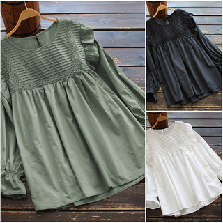 Áo tay dài cổ tròn màu trơn thêu họa tiết baju baju wanita lengan panjang hàng mới có sẵn