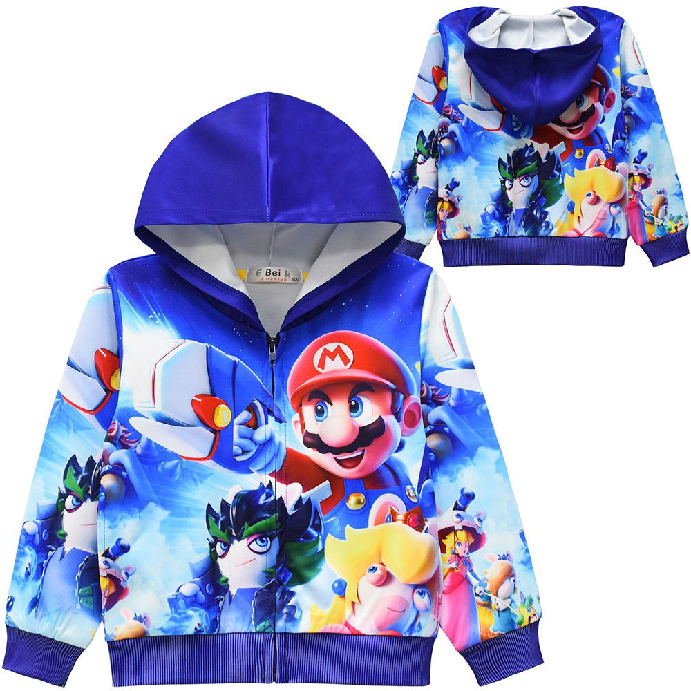 Áo Khoác Hoodie Tay Dài Có Khóa Kéo In Hình Super Mario Bros Cho Bé Trai