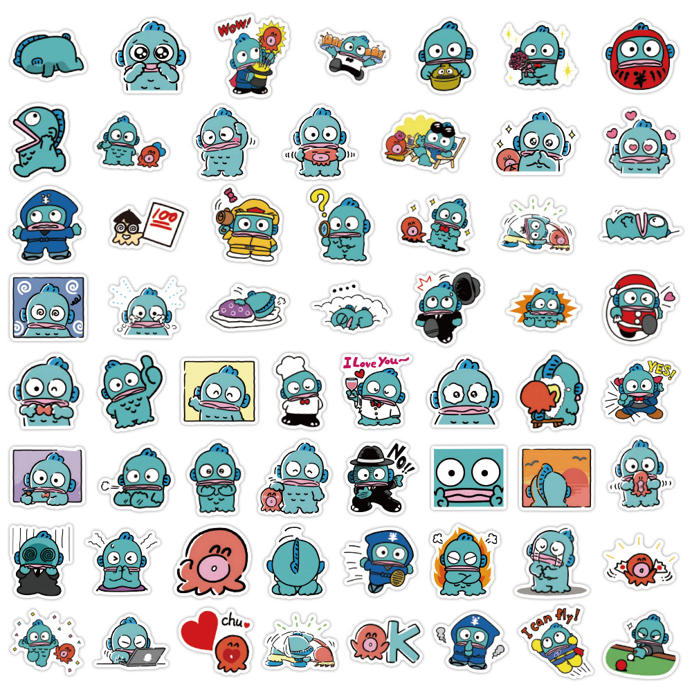 Bộ 60 Miếng Dán Chống Thấm Nước Hình Sanrio Hangyodon Dễ Thương Trang Trí Laptop Ghi Ta Vali Notebook