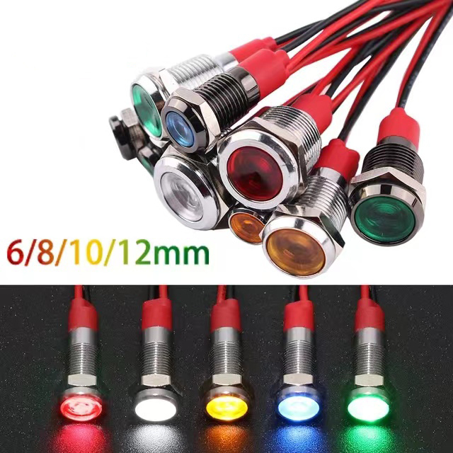 Set 1 Bộ Đèn LED Cảnh Báo 6MM IP67 6MM 8MM 10MM 12MM 12V Bằng Kim Loại Chống Thấm Nước Chuyên Dụng Cho Xe Hơi