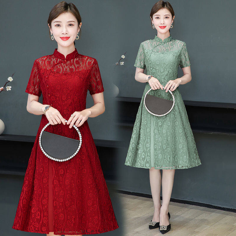 Sườn Xám Cách Tân Phối Ren Màu Đỏ Thời Trang Mới 2023 Dành Cho Nữ