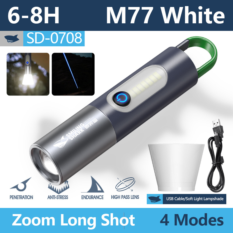 SmilingShark SD0708 Đèn Pin LED Siêu Sáng M77 Type-C Có Thể Sạc Lại Với 4 Chế Độ Có Thể Phóng To Chống Nước Cho Cắm Trại
