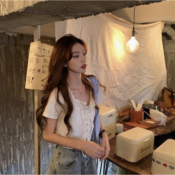 Áo Thun Tay Ngắn Cổ Vuông Phong Cách Pháp Thời Trang Mùa Hè Xinh Xắn Cho Nữ