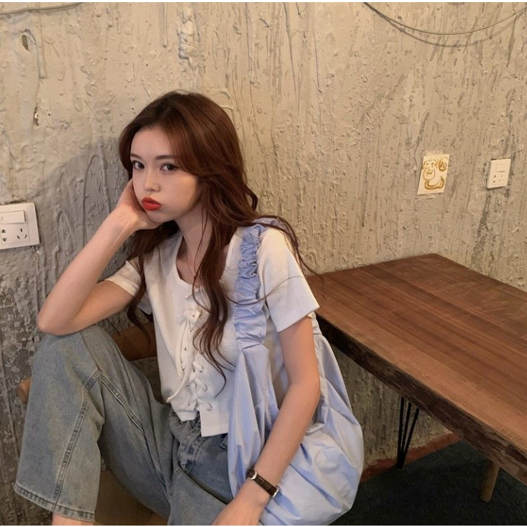 Áo Thun Tay Ngắn Cổ Vuông Phong Cách Pháp Thời Trang Mùa Hè Xinh Xắn Cho Nữ