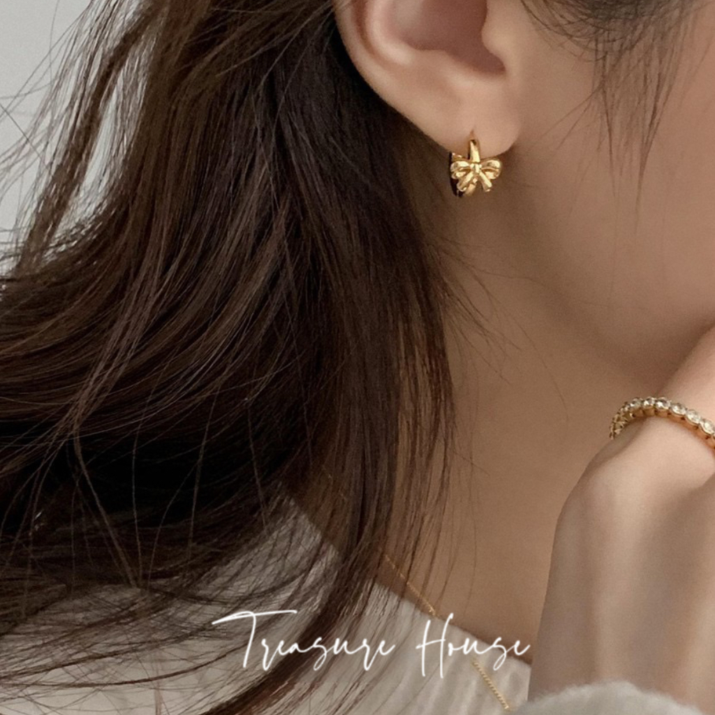 Bông Tai Khóa Tròn Đính Nơ Phong Cách Retro Đơn Giản