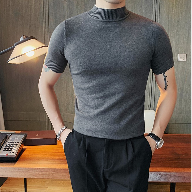 Áo Thun Tay Ngắn Cổ Cao Ôm Dáng Phong Cách Anh Quốc Thời Trang Mùa Hè Cho Nam Size M-3xl