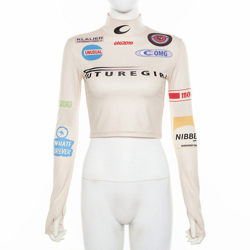 Klalien Áo Thun Dáng Ôm Co Giãn In Họa Tiết Kiểu Harajuku Đường Phố Cá Tính