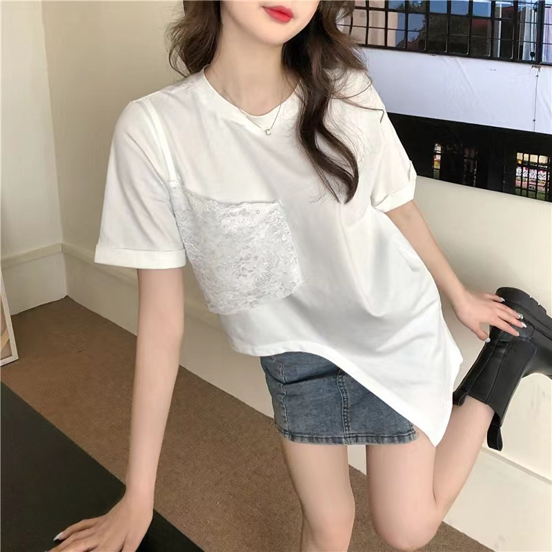 COZOK Áo Thun Tay Ngắn Cổ Tròn Kiểu Xếp Ly Độc Đáo Phong Cách Hàn Quốc