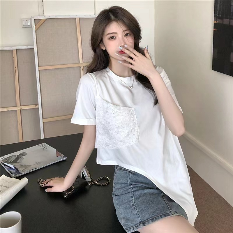 COZOK Áo Thun Tay Ngắn Cổ Tròn Kiểu Xếp Ly Độc Đáo Phong Cách Hàn Quốc