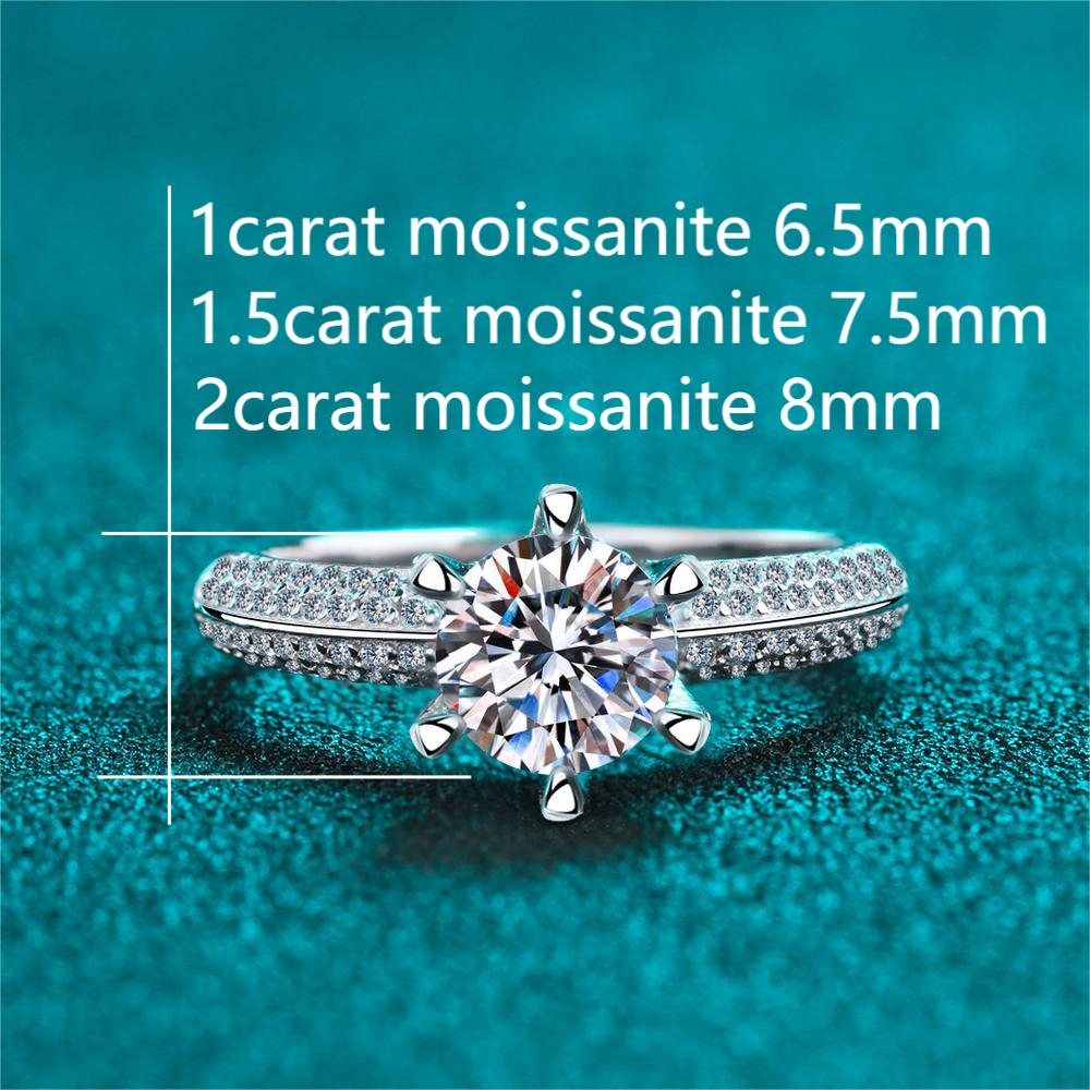 XDY-724 Nhẫn bạc nữ 925, Moissanite 1 carat/2 carat (có giấy chứng nhận), zircon 6.5mm/8mm