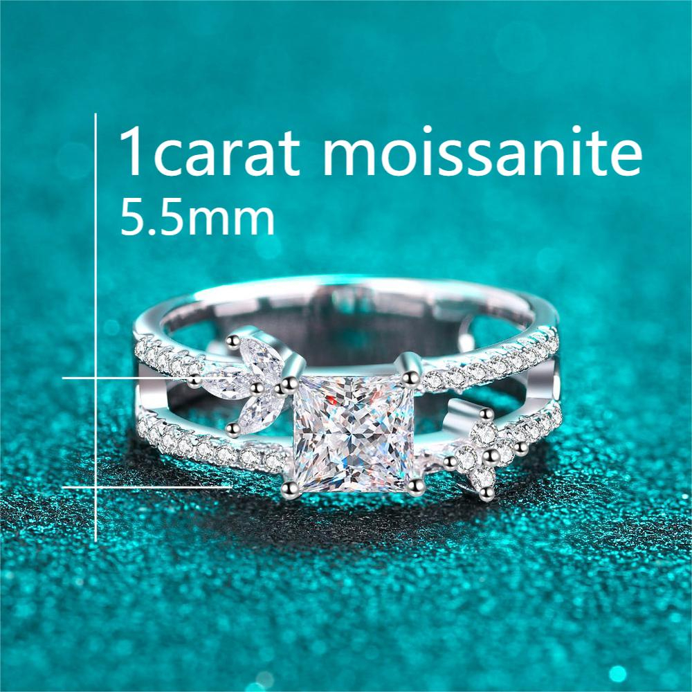 XDY-734 Nhẫn nữ 925 bạc nguyên chất, 1 carat moissanite (bao gồm giấy chứng nhận)/zircon vuông 5,5mm