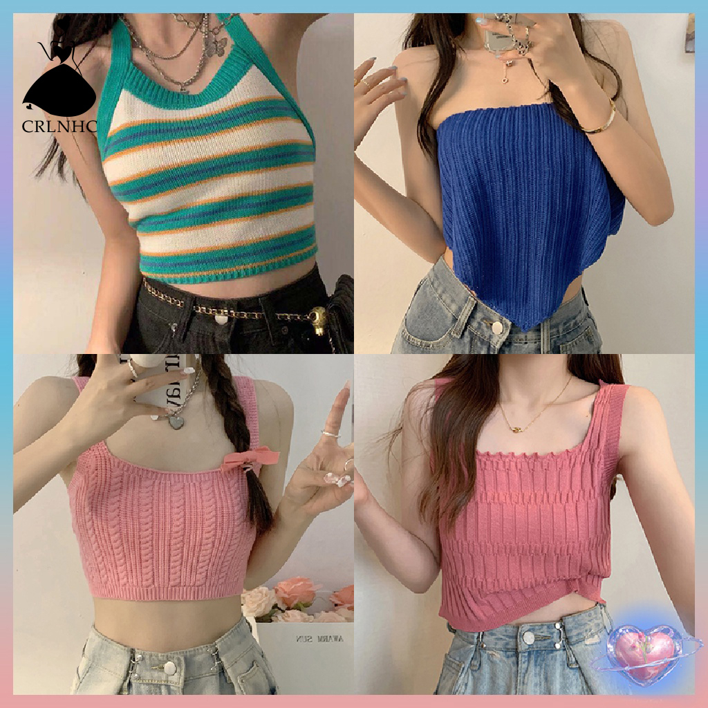 [Mã FADEP0610 giảm 10K đơn 99K] Áo croptop CRLNHC Y2K dệt kim hở lưng thời trang gợi cảm cho nữ