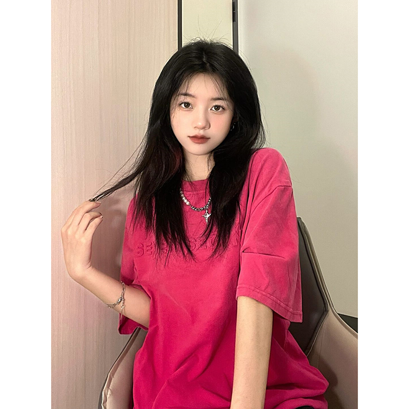 Áo Thun t-shirt Tay Ngắn Cổ Tròn In Hình Màu Hồng Gradient Thời Trang Dành Cho Nữ