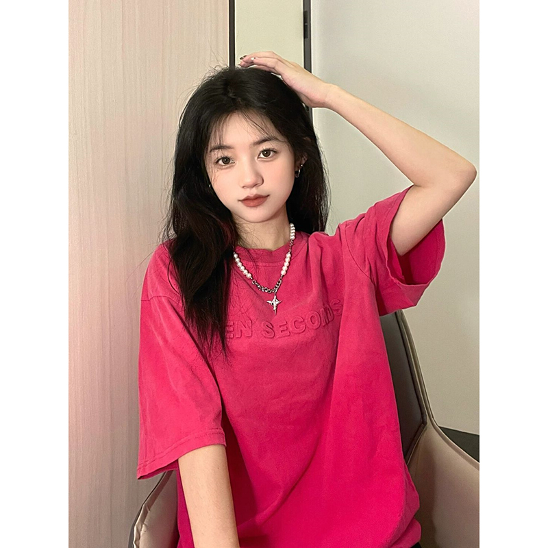 Áo Thun t-shirt Tay Ngắn Cổ Tròn In Hình Màu Hồng Gradient Thời Trang Dành Cho Nữ