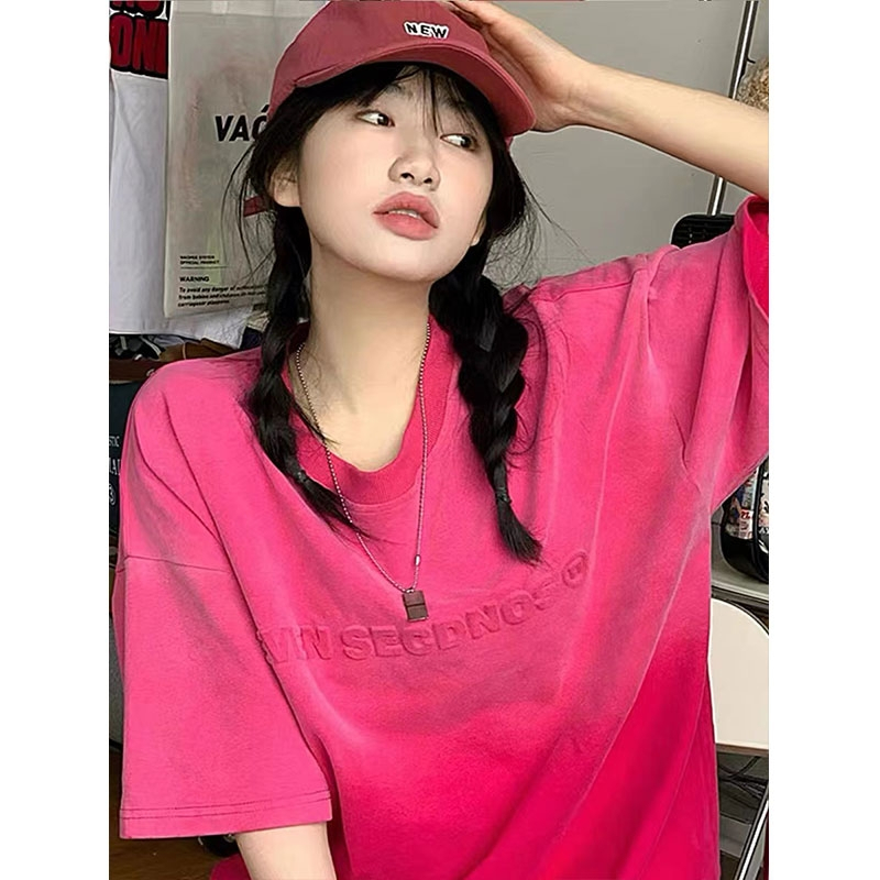 Áo Thun t-shirt Tay Ngắn Cổ Tròn In Hình Màu Hồng Gradient Thời Trang Dành Cho Nữ