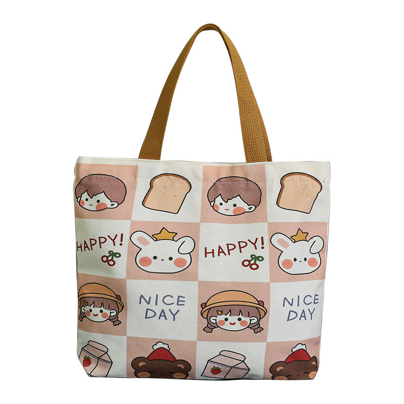 Túi Xách Đeo Vai Bằng Vải canvas Họa Tiết Doodle Dễ Thương Dành Cho Nữ
