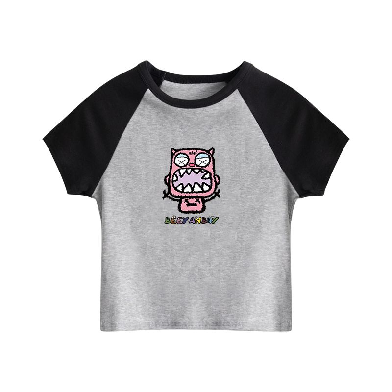 QADCOL Áo Thun Ngắn Tay Cổ Tròn Màu Sắc Tương Phản Thời Trang Cho Nữ