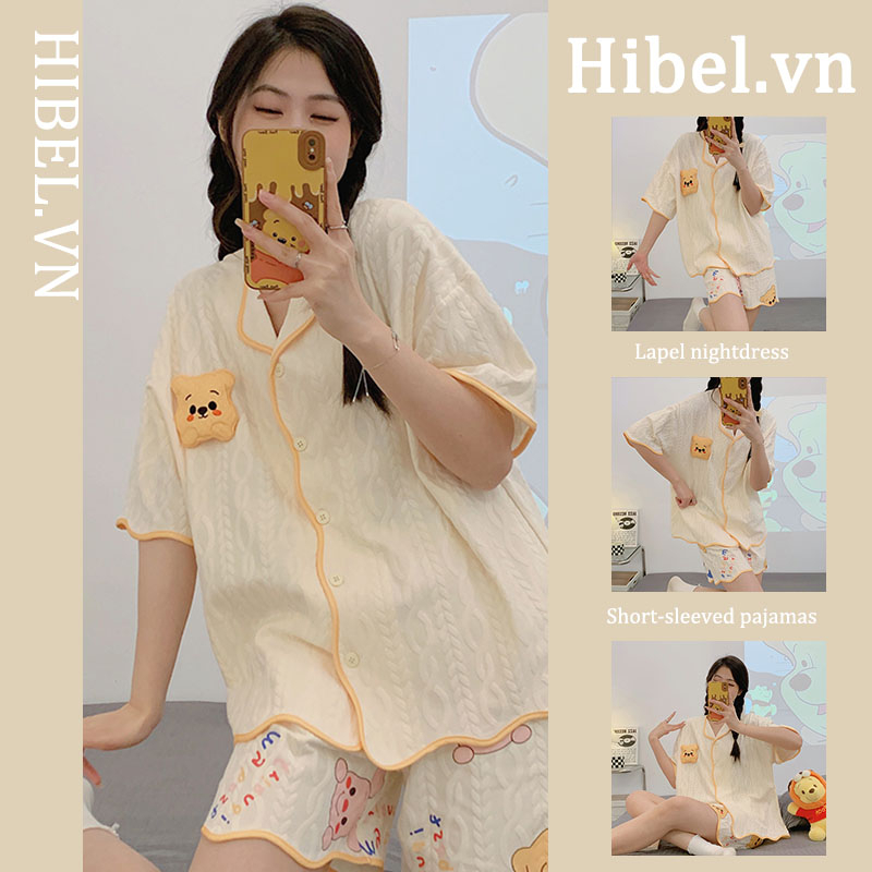 Bộ Đồ Ngủ Tay Ngắn Chất Cotton Mỏng Nhẹ In Họa Tiết Hoạt Hình Dễ Thương Thời Trang Mùa Hè 2023 Cho Nữ