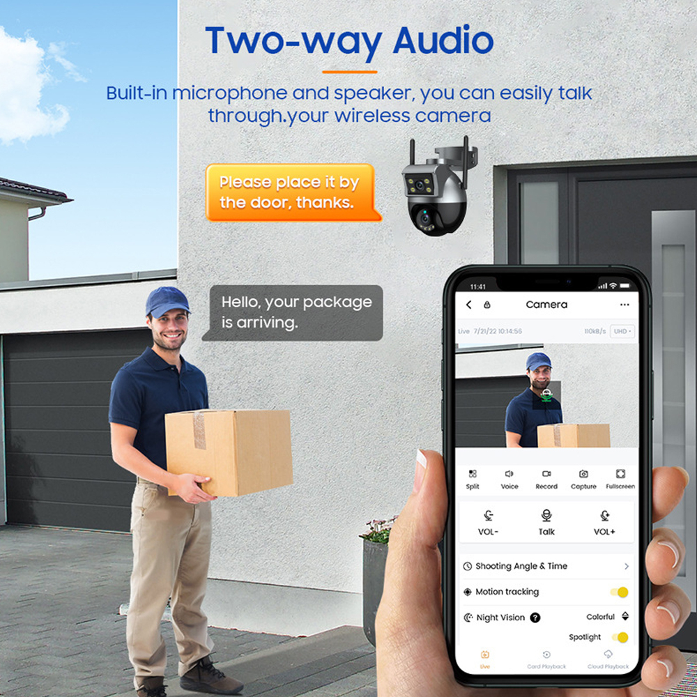 LLSEE, Camera 2 mắt ngoài trời, 8MP, 4K, camera cctv wiif, camera ngoài trời không dây, tầm nhìn ban đêm đầy màu sắc, cuộc gọi hai chiều, báo động theo dõi tự động, chống thấm nước
