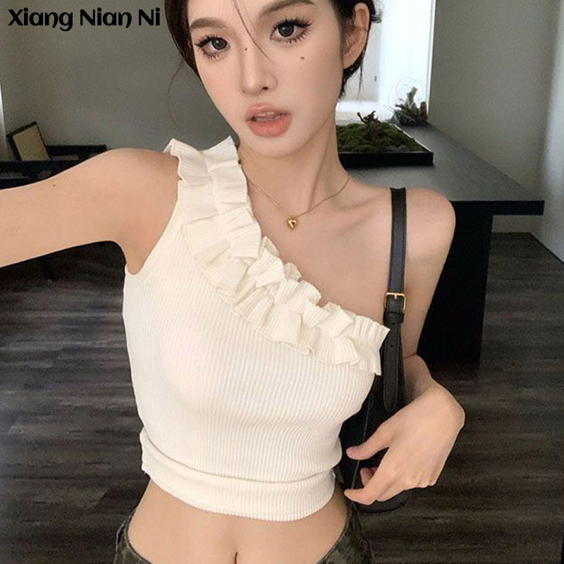 Xiang Nian Ni Áo Lửng Không Tay Nhún Bèo Thời Trang Nữ Tính