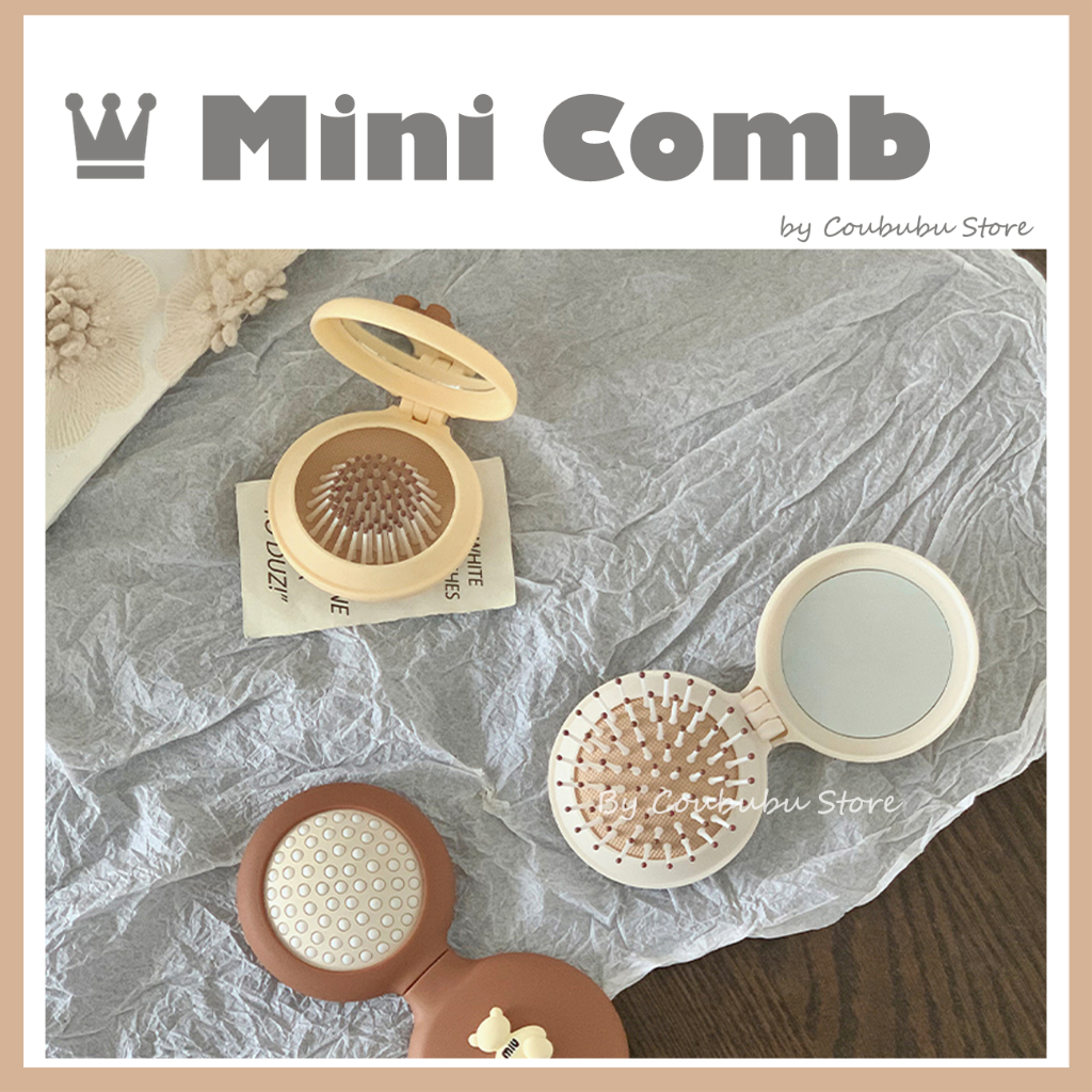✿Áo Khoác Coububububu Coububu✿ Lược Gấp Mini Kèm Gương Trang Điểm Hình Tròn Họa Tiết Hoạt Hình Phong Cách Nhật Bản