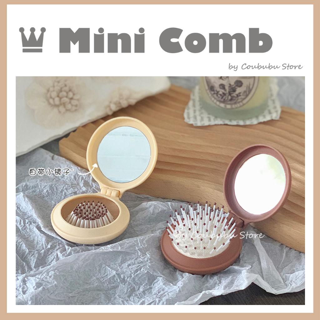 ✿Áo Khoác Coububububu Coububu✿ Lược Gấp Mini Kèm Gương Trang Điểm Hình Tròn Họa Tiết Hoạt Hình Phong Cách Nhật Bản