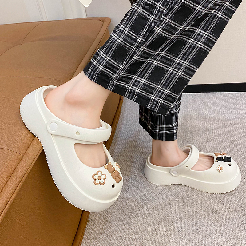 Xăng đan Mary Jane Đế Mềm Bằng Nhựa Hình Gấu Dễ Thương Cho Nữ