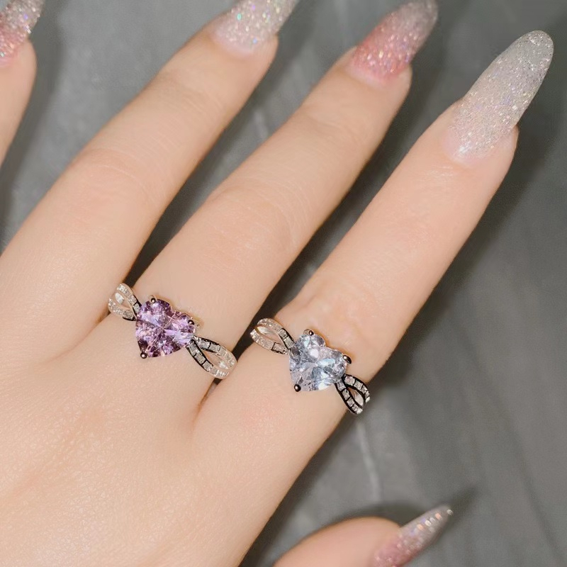 Nhẫn Mạ Vàng 18K Đính Đá Zircon Hồng Hoa Anh Đào Nhiều Màu Sắc Kiểu Ý