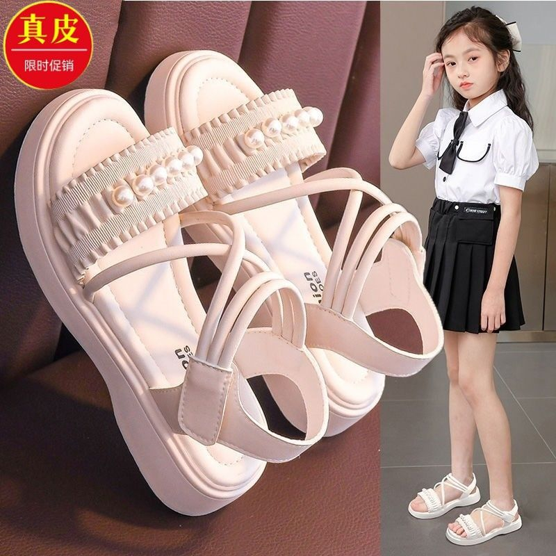 Giày Sandal Da Thật Mùa Hè 2023 Đế Mềm Chống Trượt Cho Bé Gái Tiểu Học 4.20