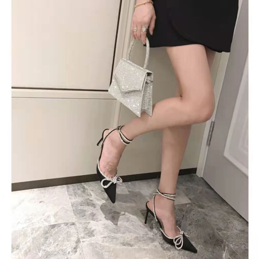 Xăng đan Cao Gót Hở Ngón Đính Đá Hình Ngôi Sao / Trái Tim Màu Bạc Thời Trang Cho Nữ