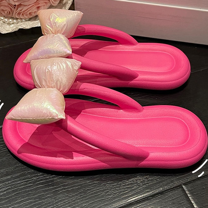 Dép Xỏ Ngón Đế Bằng Chống Trượt Đính Nơ Thời Trang Xuân Hè Thoải Mái