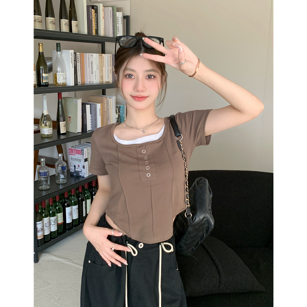 Áo Thun Tay Ngắn Dáng Ôm Thiết Kế Độc Đáo Thời Trang Cho Nữ