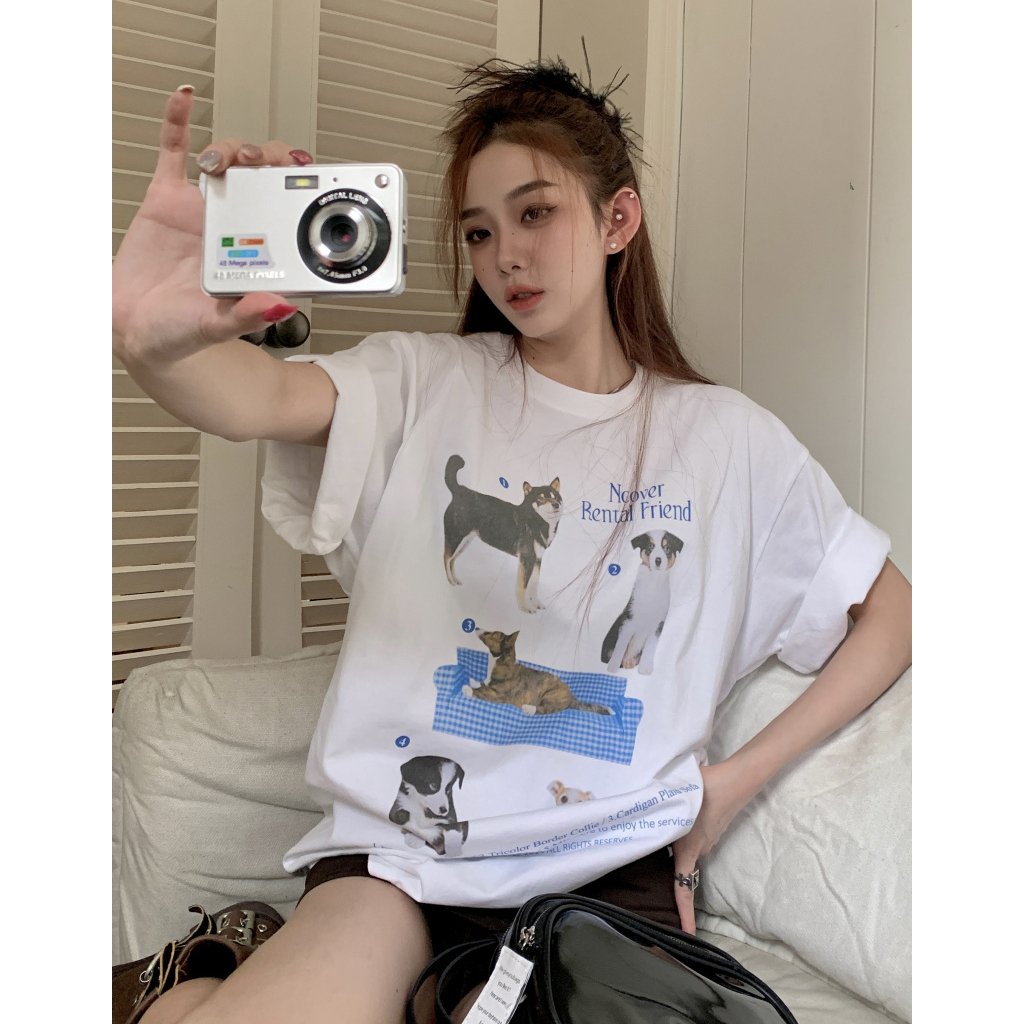 Áo Thun Ngắn Tay Dáng Rộng In Hình Chú Chó Vui Nhộn Thời Trang Cho Nữ