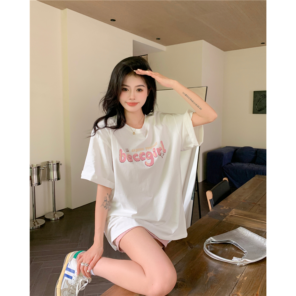 Áo Thun cotton Tay Ngắn Dáng Rộng In Họa Tiết LALISAS Thời Trang Cho Nữ