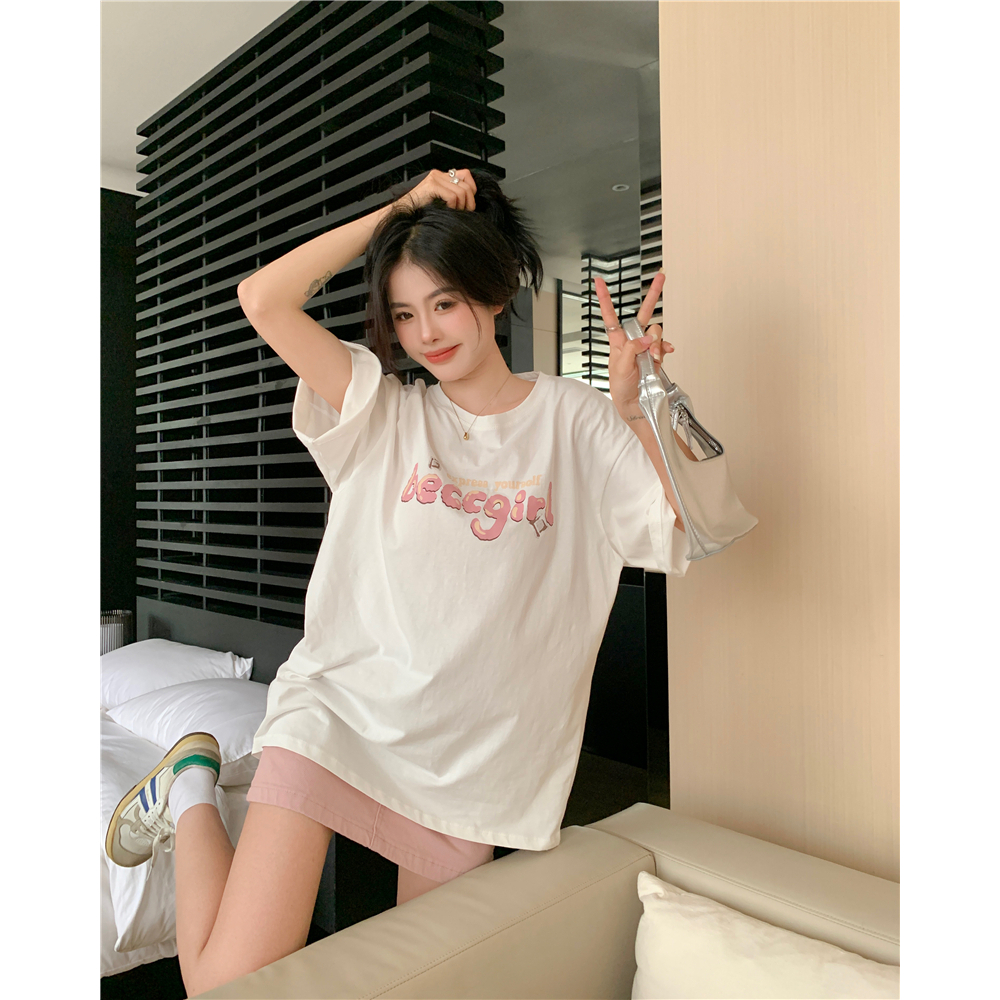 Áo Thun cotton Tay Ngắn Dáng Rộng In Họa Tiết LALISAS Thời Trang Cho Nữ