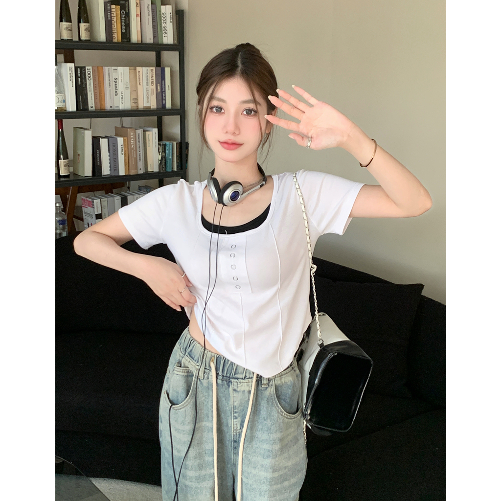Áo Thun Tay Ngắn Dáng Ôm Thiết Kế Độc Đáo Thời Trang Cho Nữ