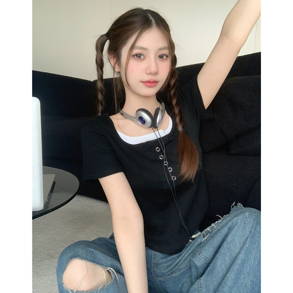 Áo Thun Tay Ngắn Dáng Ôm Thiết Kế Độc Đáo Thời Trang Cho Nữ