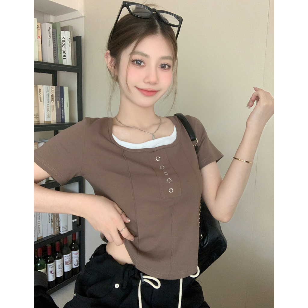 Áo Thun Tay Ngắn Dáng Ôm Thiết Kế Độc Đáo Thời Trang Cho Nữ