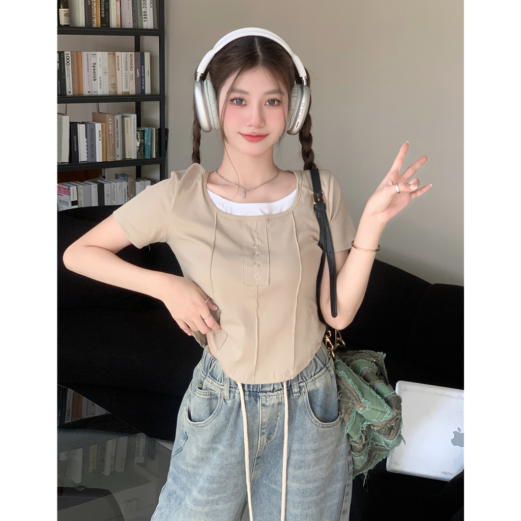 Áo Thun Tay Ngắn Dáng Ôm Thiết Kế Độc Đáo Thời Trang Cho Nữ