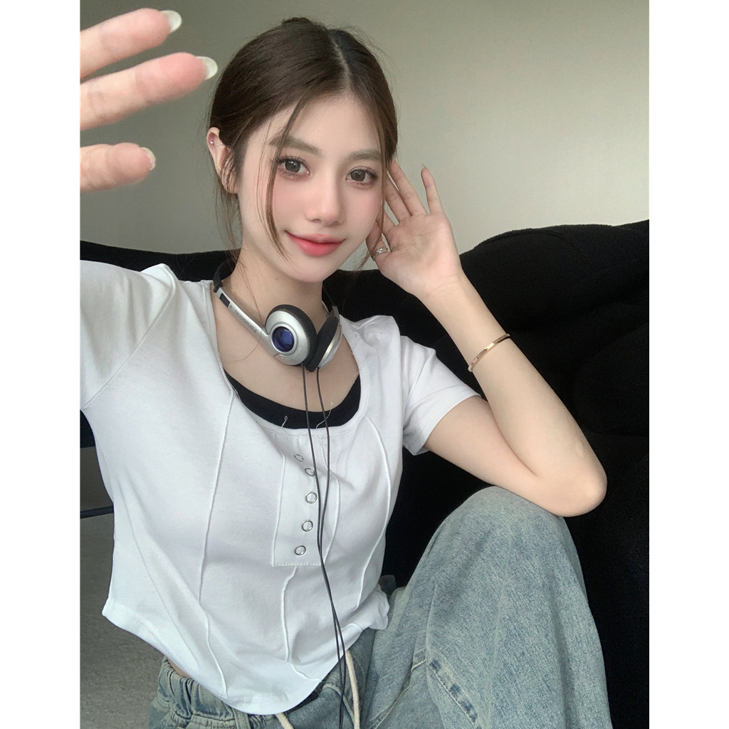 Áo Thun Tay Ngắn Dáng Ôm Thiết Kế Độc Đáo Thời Trang Cho Nữ