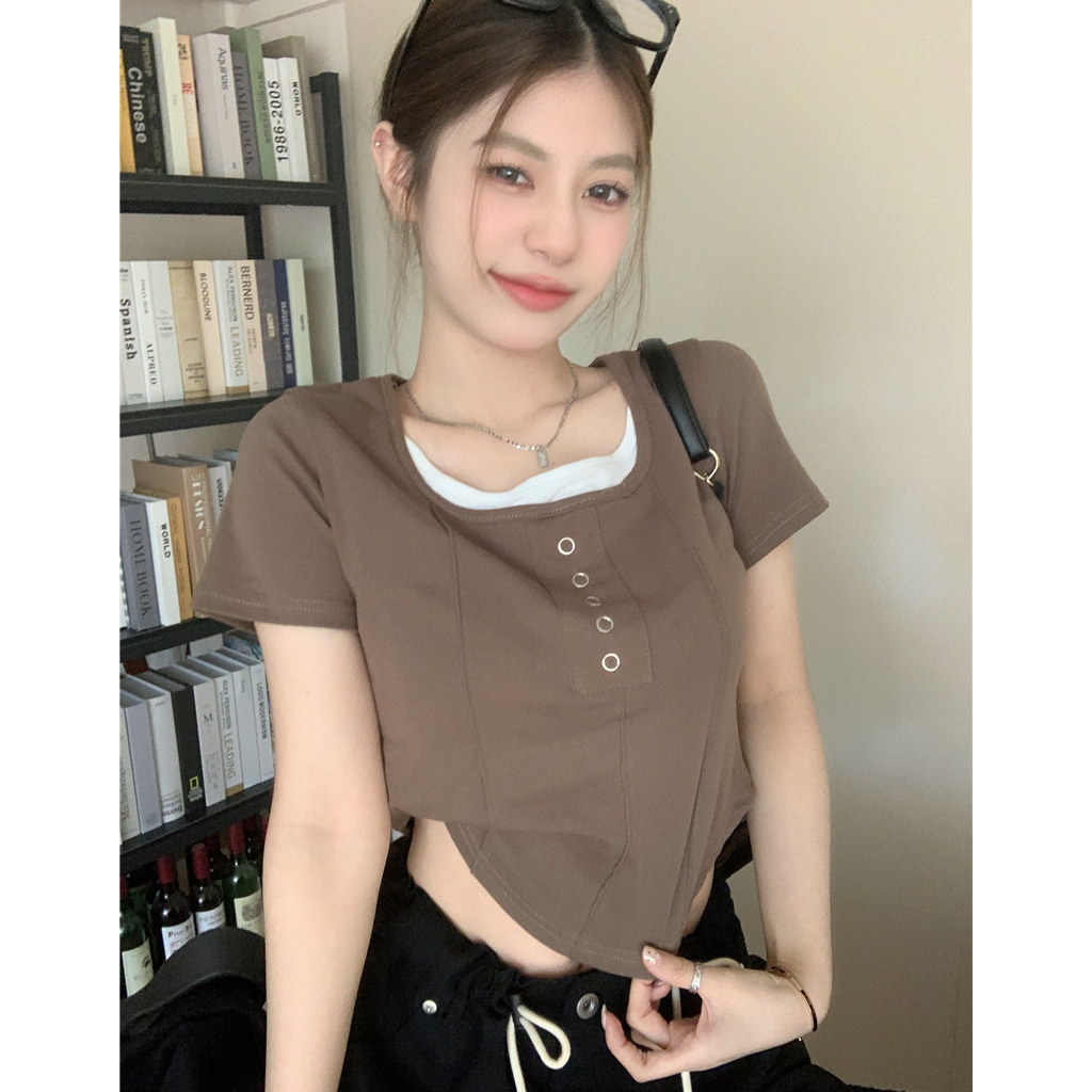 Áo Thun Tay Ngắn Dáng Ôm Thiết Kế Độc Đáo Thời Trang Cho Nữ