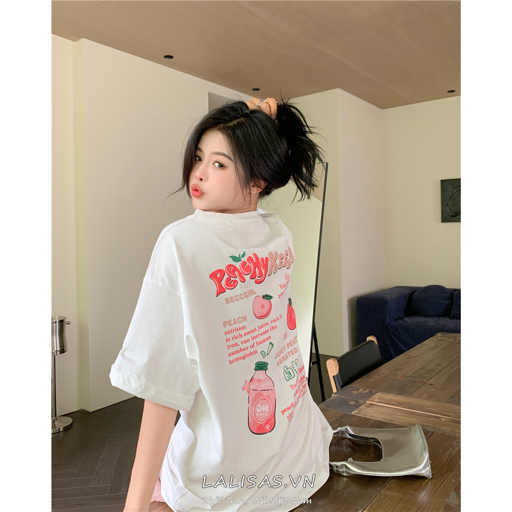 Áo Thun cotton Tay Ngắn Dáng Rộng In Họa Tiết LALISAS Thời Trang Cho Nữ