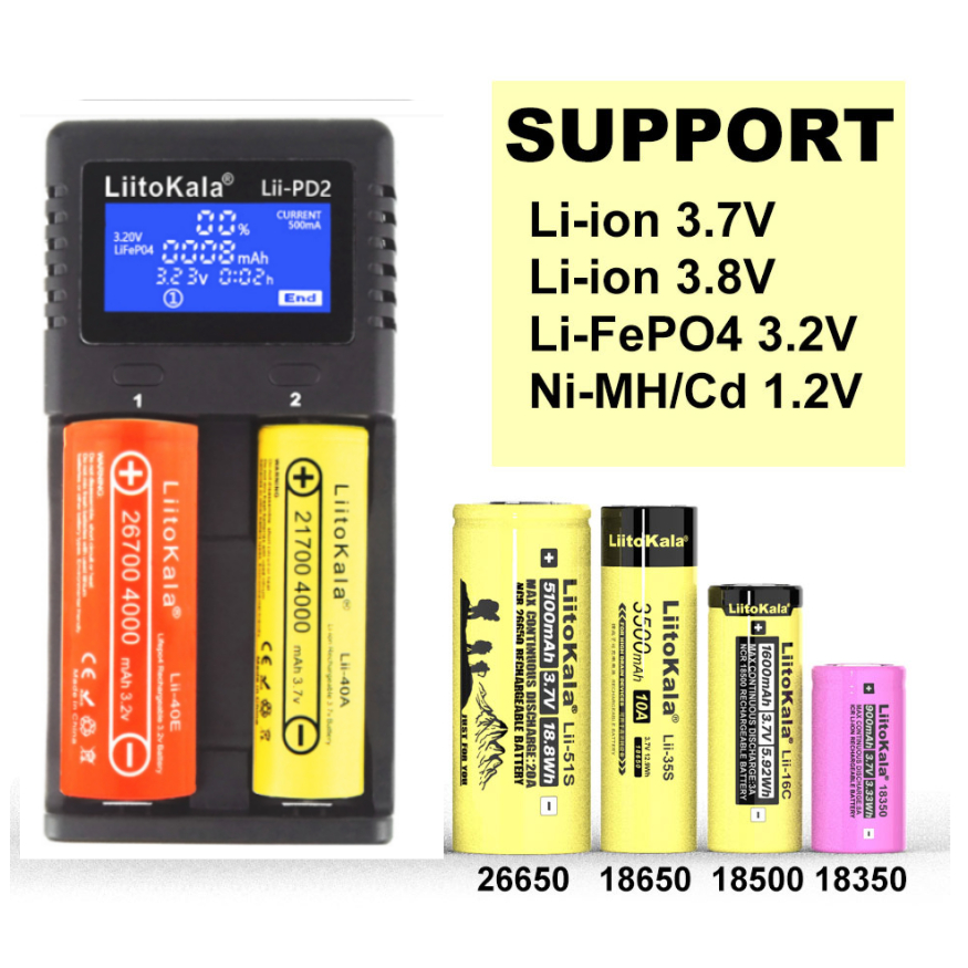 Bộ Sạc Pin liitokala lii-pd2 lii-pd4 14500 16340 18650 26650 21700 aaa 3.7v lithium