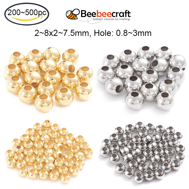 1 Túi Hạt Xâu Làm Trang Sức Bằng Thép Không Gỉ 304 3x3mm / 2.4x2mm / 2x2mm / 5x4.5mm / 6x5mm / 8x7.5mm