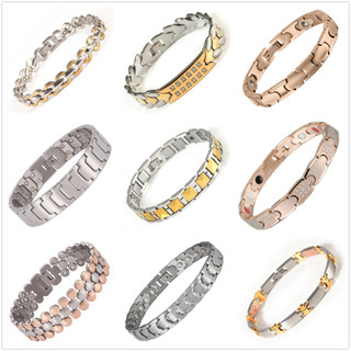  Vòng tay năng lượng từ tính bằng thép titan Đốt cháy chất béo Ion âm Chống bức xạ Chống mệt mỏi Vòng đeo tay sức khỏe mạ vàng 18K 