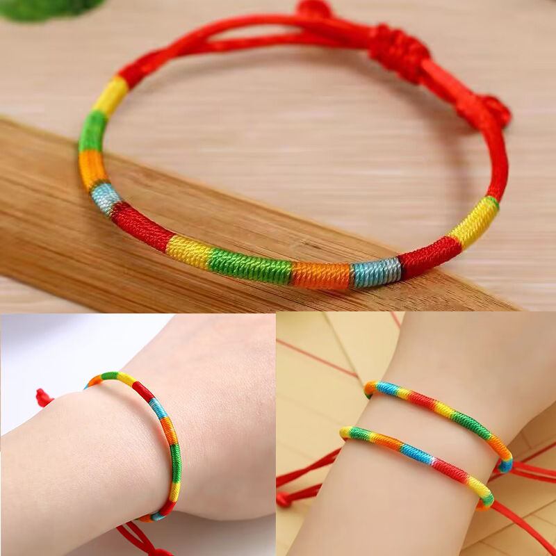 Vòng Tay Dây Bện Năm Màu Sắc May Mắn Có Thể Điều Chỉnh Độ Dài An Toàn Cho Người Lớn Và Trẻ Em
