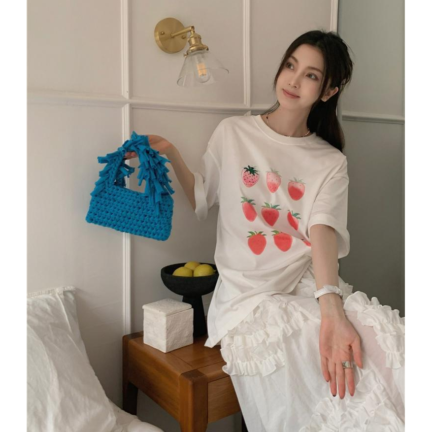 Áo Thun Cotton Tinh Khiết Dáng Rộng In Hình Dâu Tây Phong Cách Mới 62801